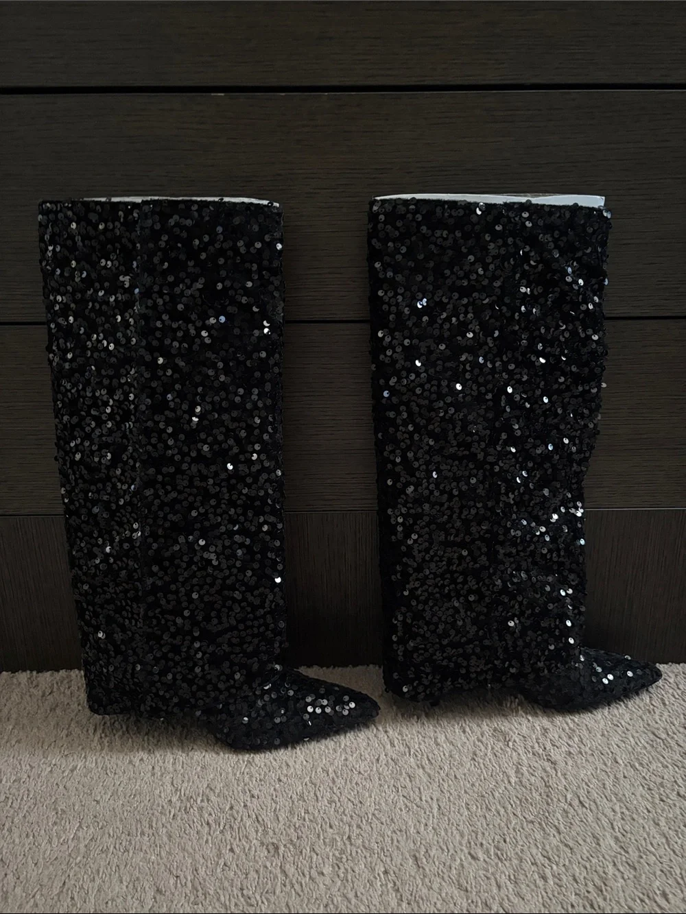 Zara Black Sequin Over-the-Knee Pointed Toe Boots